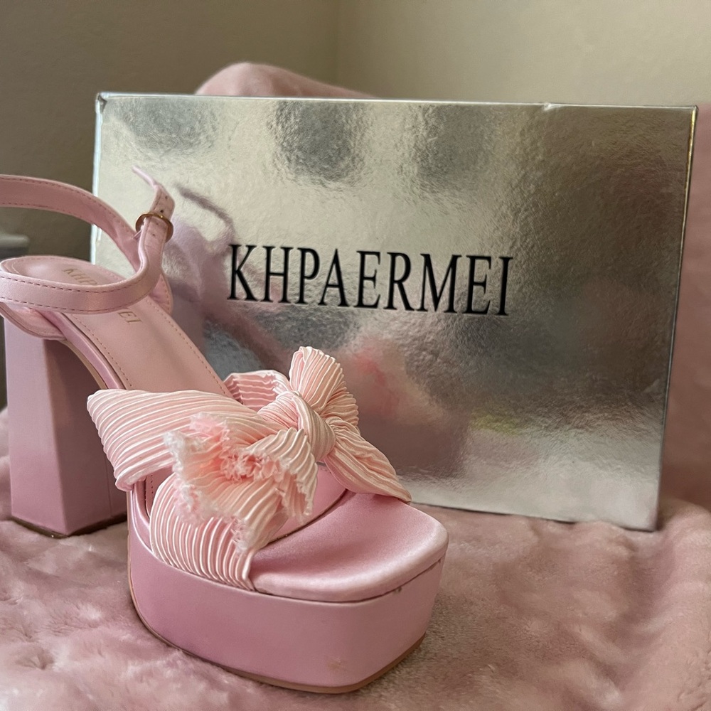 Pink Bow Heeled Sandals
